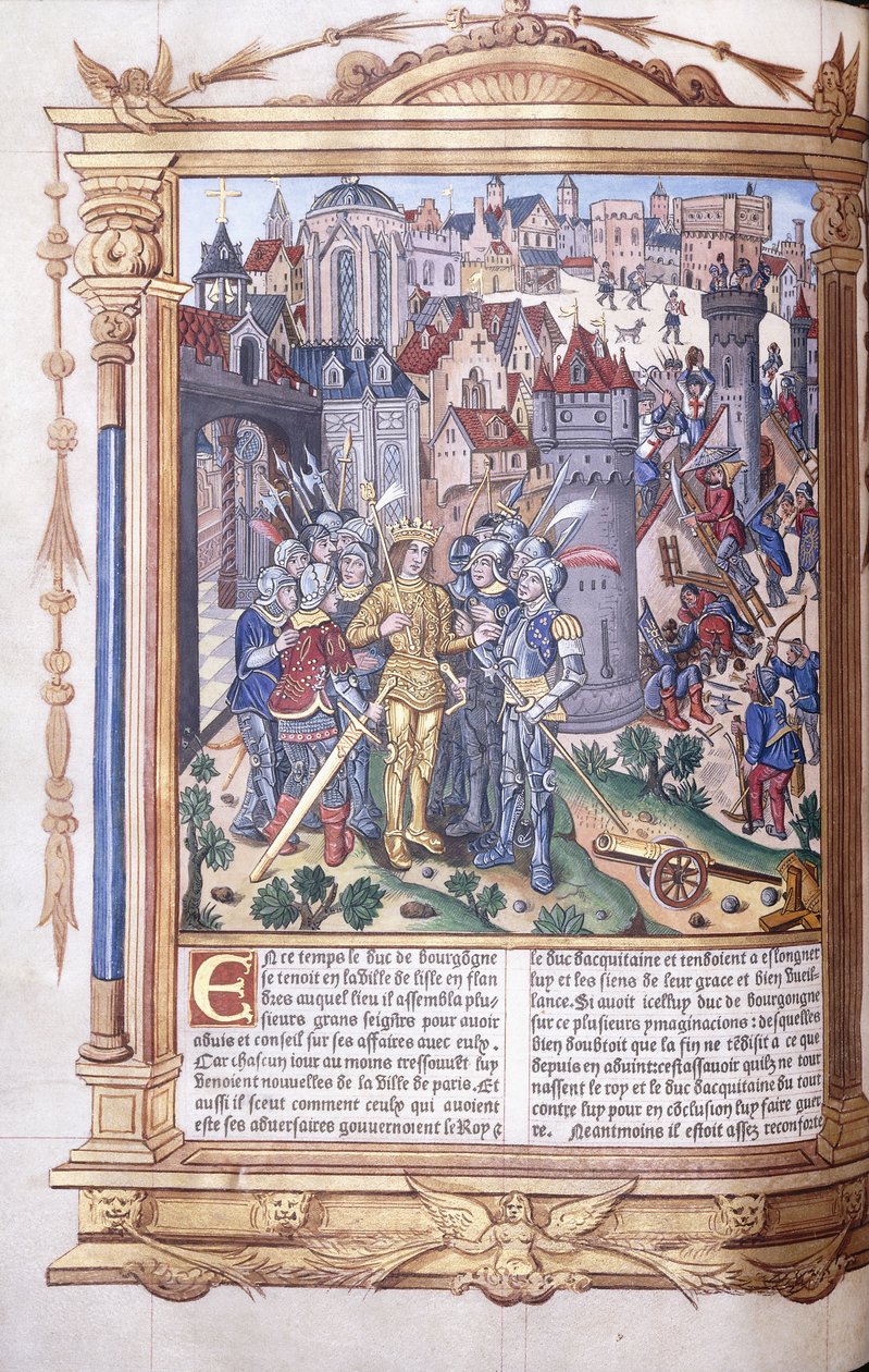 Bir şehrin önünde bir kral ve ordusunu tasvir eden ışıklı el yazması, 1503-04 by Jacques de Besancon