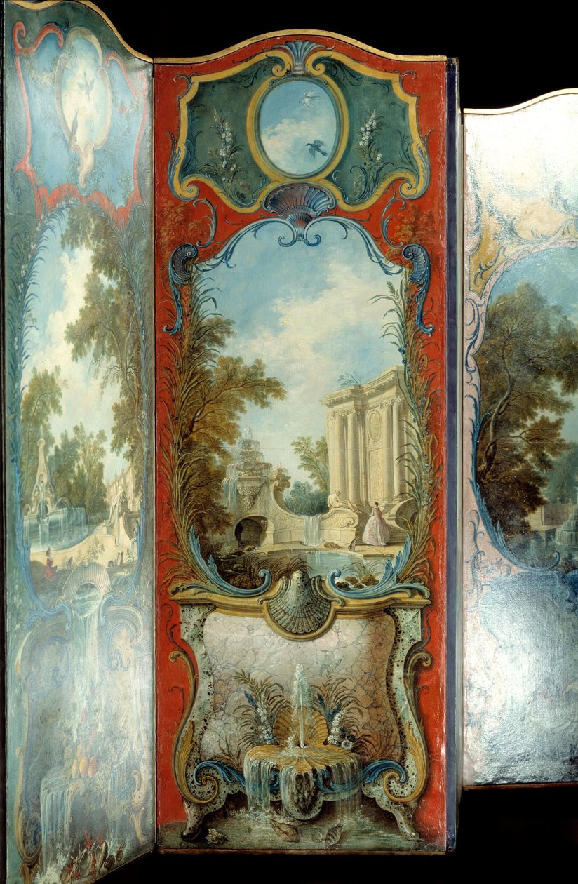 Mobilya: Jacques de Lajoue (1686-1761) tarafından maroufle kağıdına boyama ekranı 18. yüzyıl by Jacques de Lajoüe