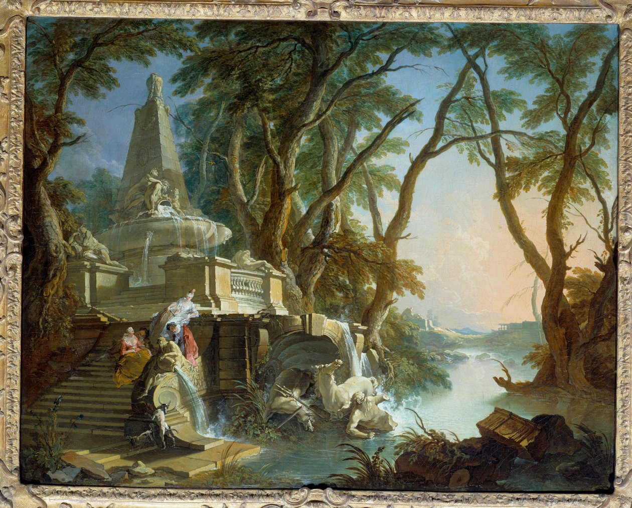 Peyzaj oluşturur veya “nehri” Neptün heykeli ile piramit şeklinde çeşme kırılır. Jacques de Lajoue (1686-1761) 18. yüzyıl Güneşi tarafından yapılan resim. 0,81 x 1,01 m by Jacques de Lajoüe