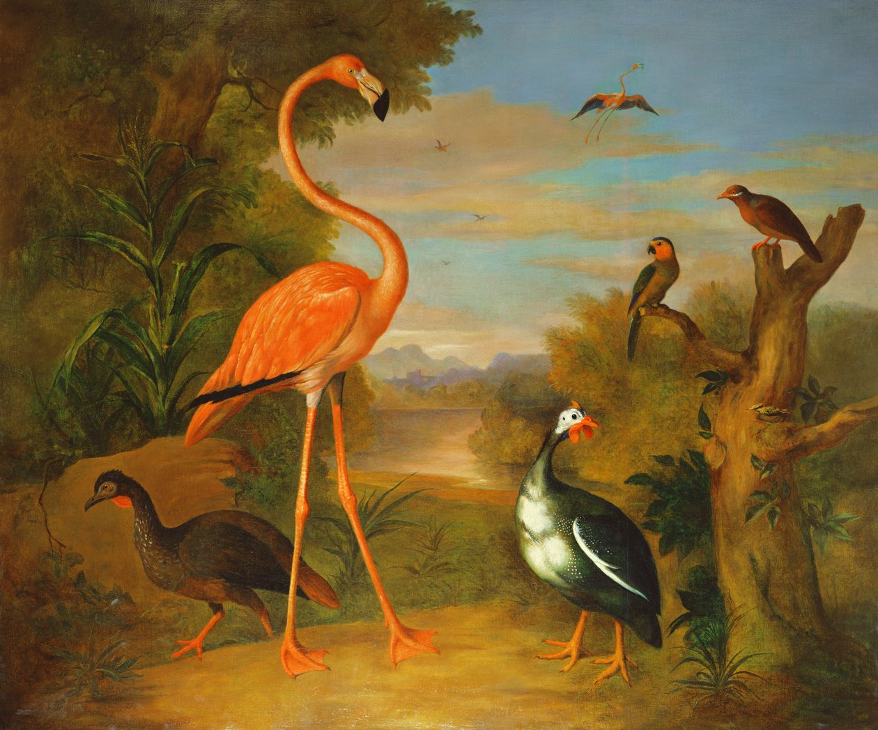 Bir Peyzajdaki Flamingo ve Diğer Kuşlar by Jakob Bogdani or Bogdany