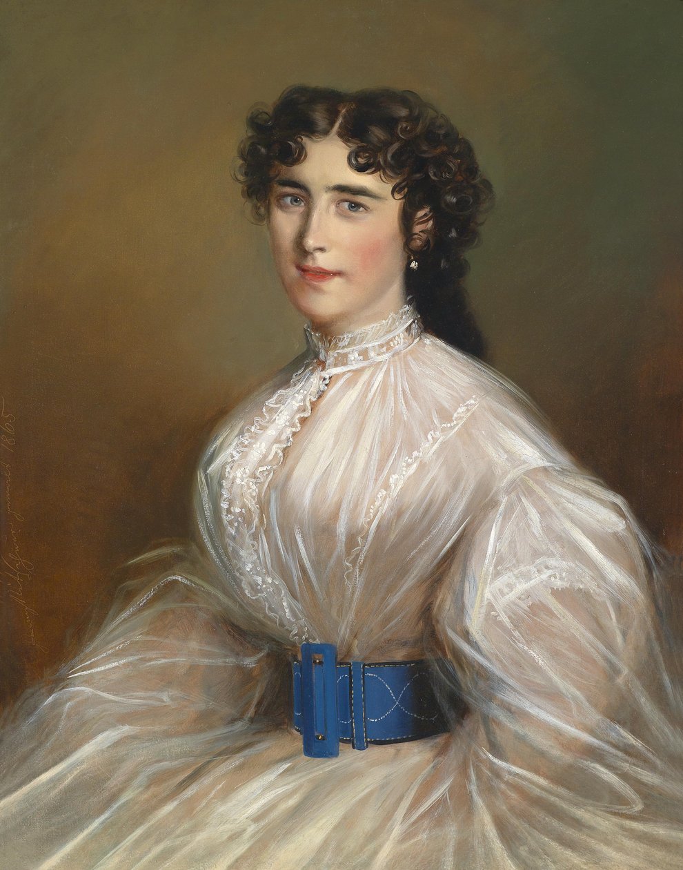 Beyaz elbiseli bir bayanın portresi by Jakob Franz Nitschner