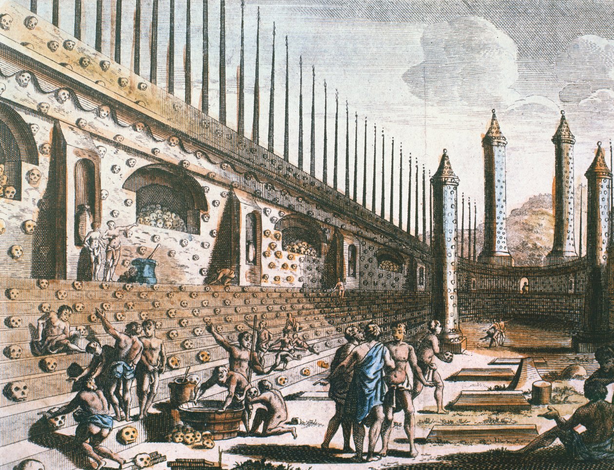 İnsan kafataslarından oluşan bir duvar, Templo Mayor, Tenochtitlan by Jakob van der Schley