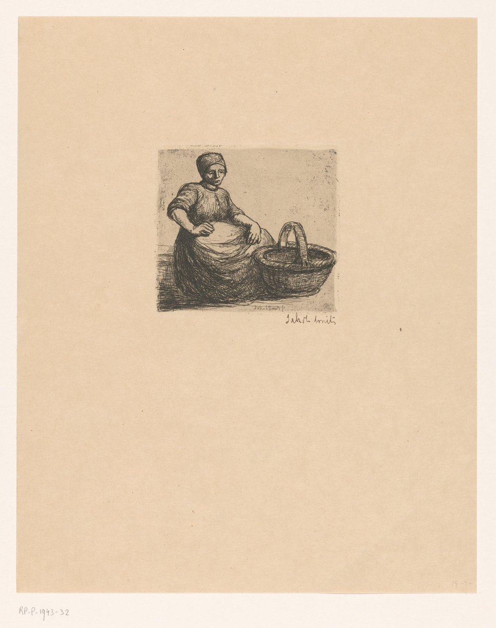 çiftçi, ile, sepet Tereyağı çiftçisi (nesne üzerindeki başlık) by Jakob Smits (signed by artist)