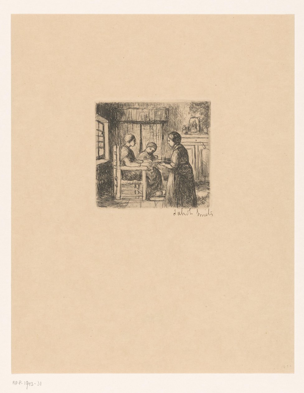 Üç kişi ile iç Hasta (nesnedeki başlık) by Jakob Smits (signed by artist)