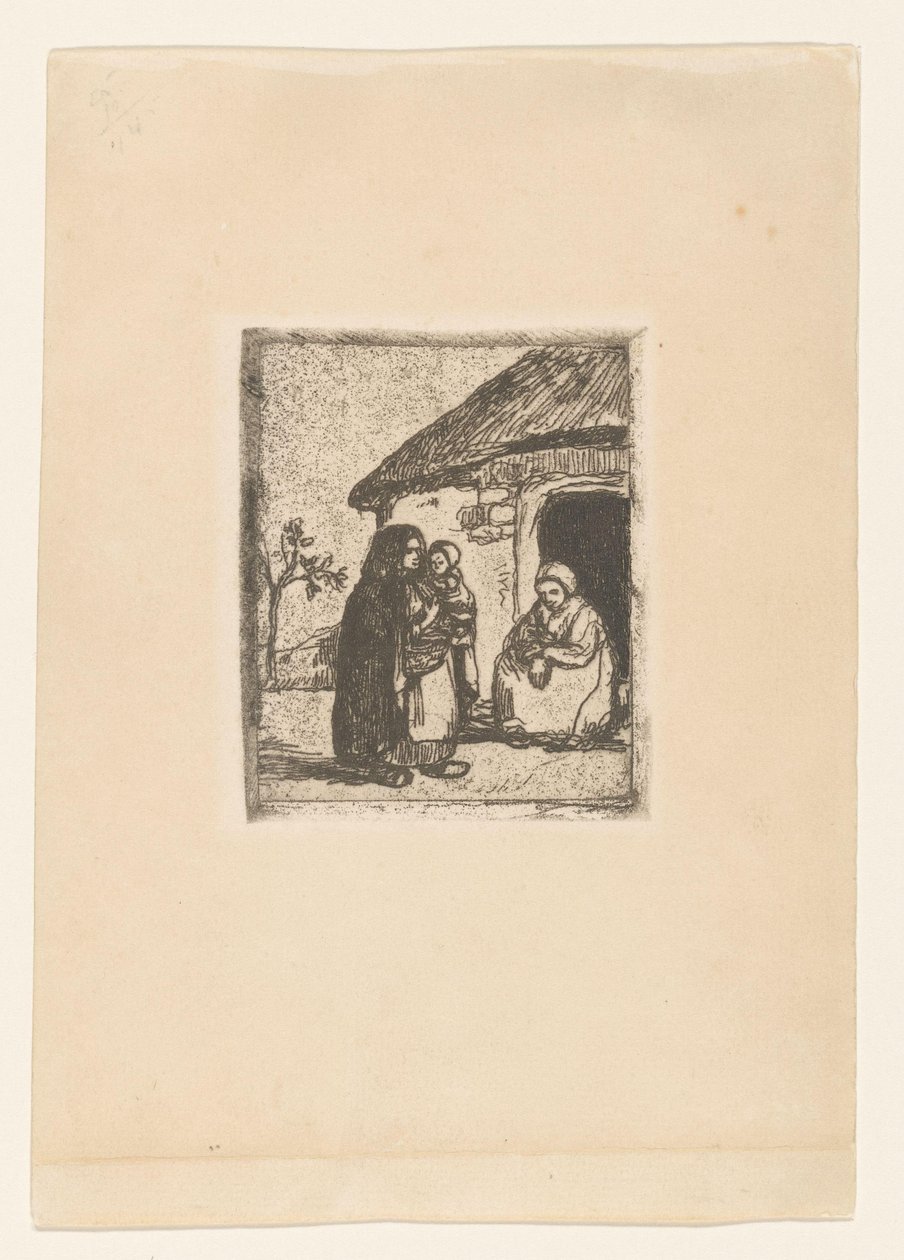 Bir evin önünde iki kadın ve çocuk Küçük Dilenci (orijinal başlık) by Jakob Smits
