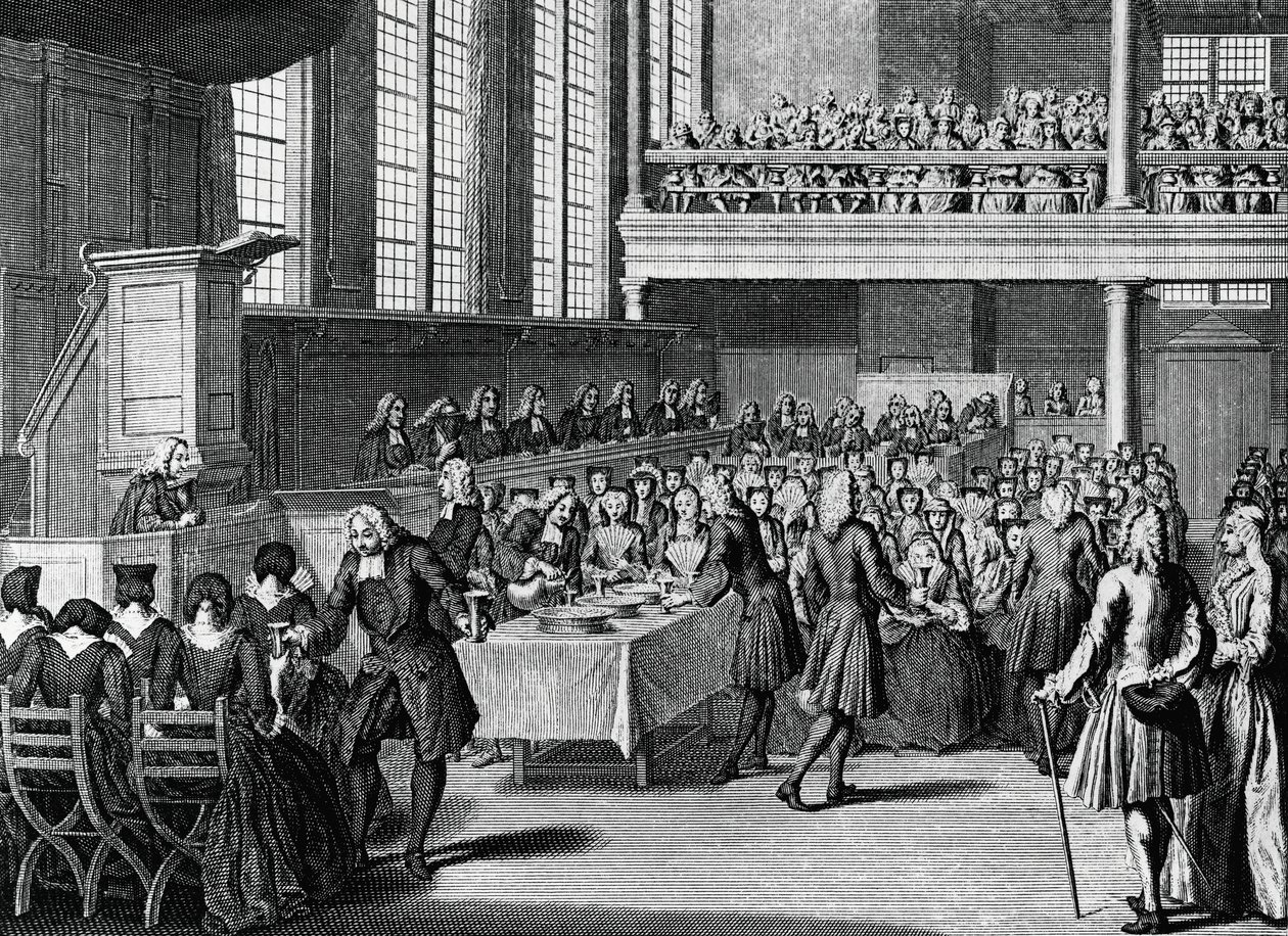 Anabaptistlerin yemeği, Jacobus van der Schley'in (1715-1779) gravürü, Dini Törenler ve Tüm Dünya Halklarının Geleneklerinden by Jakob van der Schley