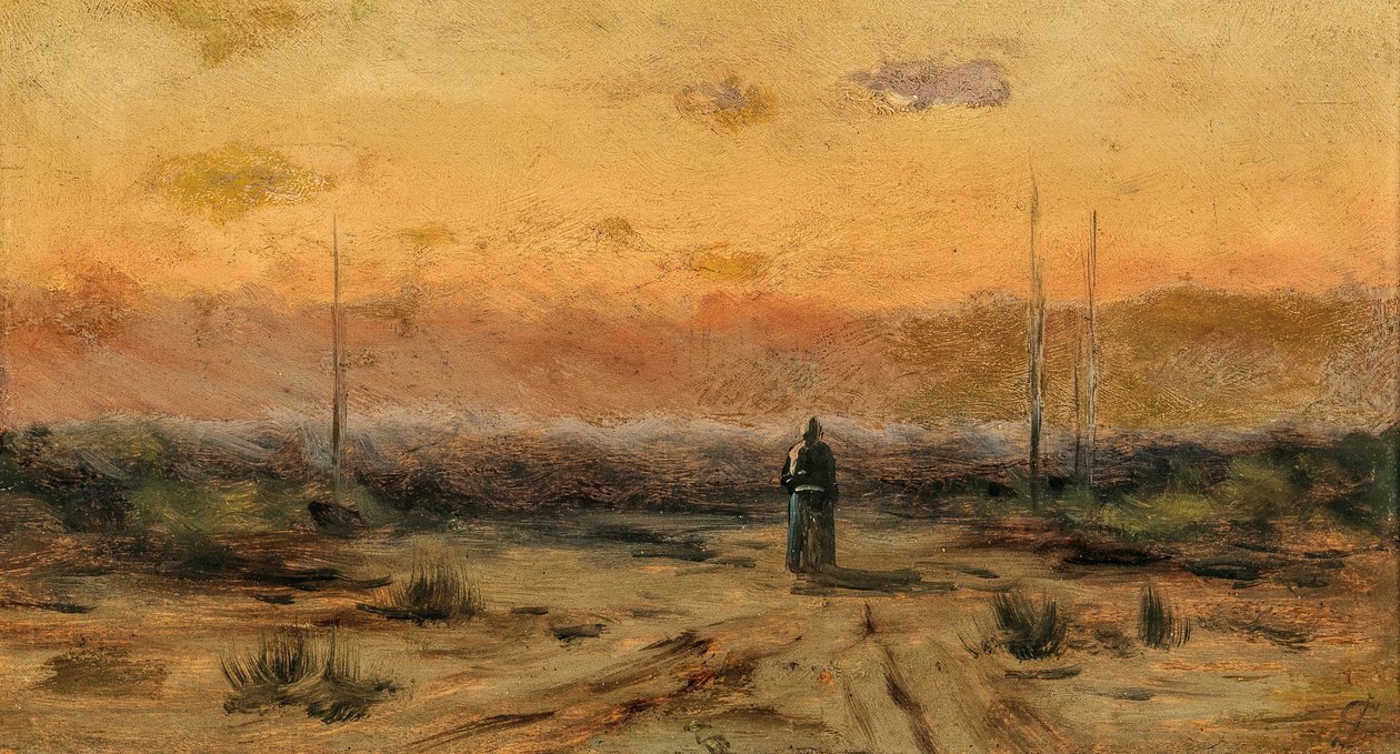 Güneş doğarken deniz kıyısındaki kadın. by Jakub Schikaneder