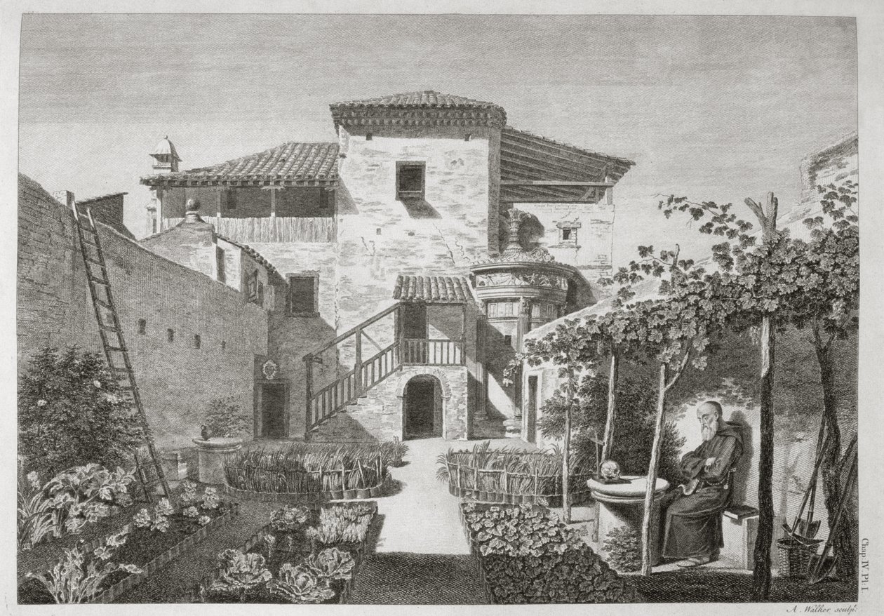 Anthony Walker (1726-65) tarafından oyulmuş 'Atina'nın Eski Eserleri'nden, Capuchin manastırının Atina bahçesindeki Lysicrates Anıtı, 1762-1830'da yayınlandı by after James Stuart and Nicholas Revett