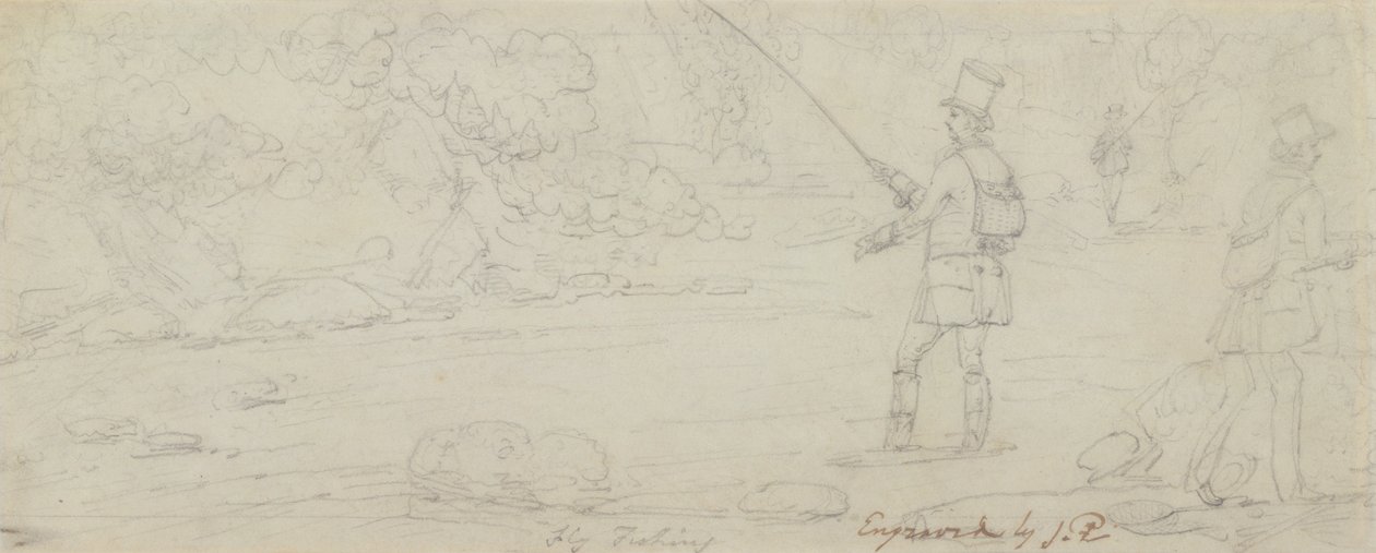 Fly Fishing (kağıt üzerinde grafit) by James Pollard
