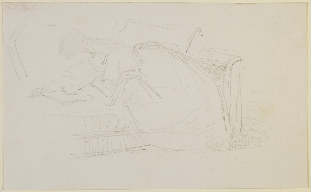 Kanepede uzanmış bir kız, 1858-60 (kirli beyaz dokuma kağıda kurşun kalem) okuyor by James Abbott McNeill Whistler