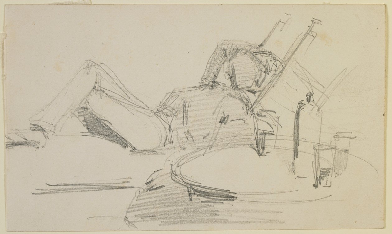 Yatağa uzanmış bir adam, 1858 (kirli beyaz dokuma kağıt üzerine kalem) by James Abbott McNeill Whistler