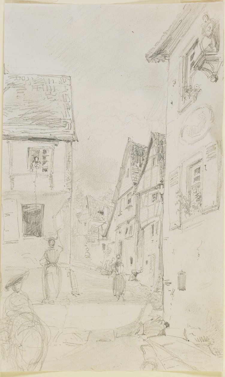 Bir sokak sahnesi, 1858 (kirli beyaz dokuma kağıt üzerine kurşun kalem) by James Abbott McNeill Whistler