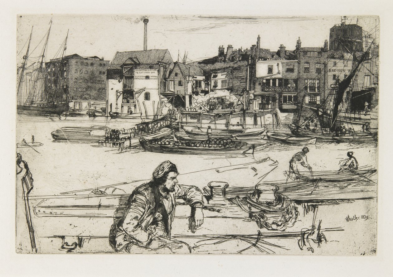 ಬ್ಲ್ಯಾಕ್ ಲಯನ್ ವಾರ್ಫ್, 1859 ಟರ್ಕ್ by James Abbott McNeill Whistler