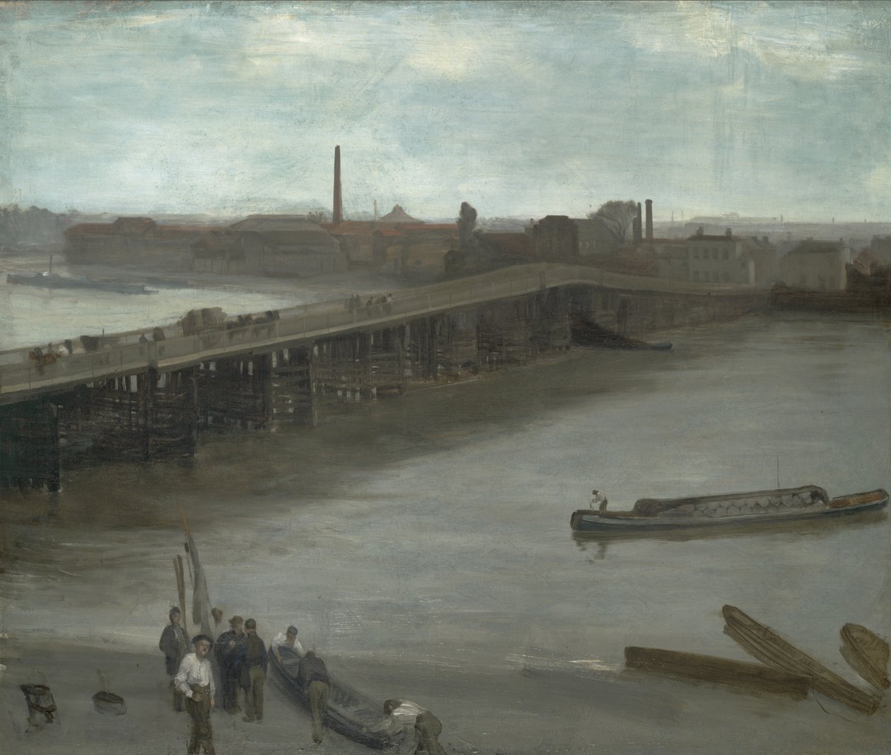 Kahverengi ve Gümüş: Eski Battersea Köprüsü, 1859-1863 (masonit üzerine monte edilmiş tuval üzerine yağlı boya) by James Abbott McNeill Whistler