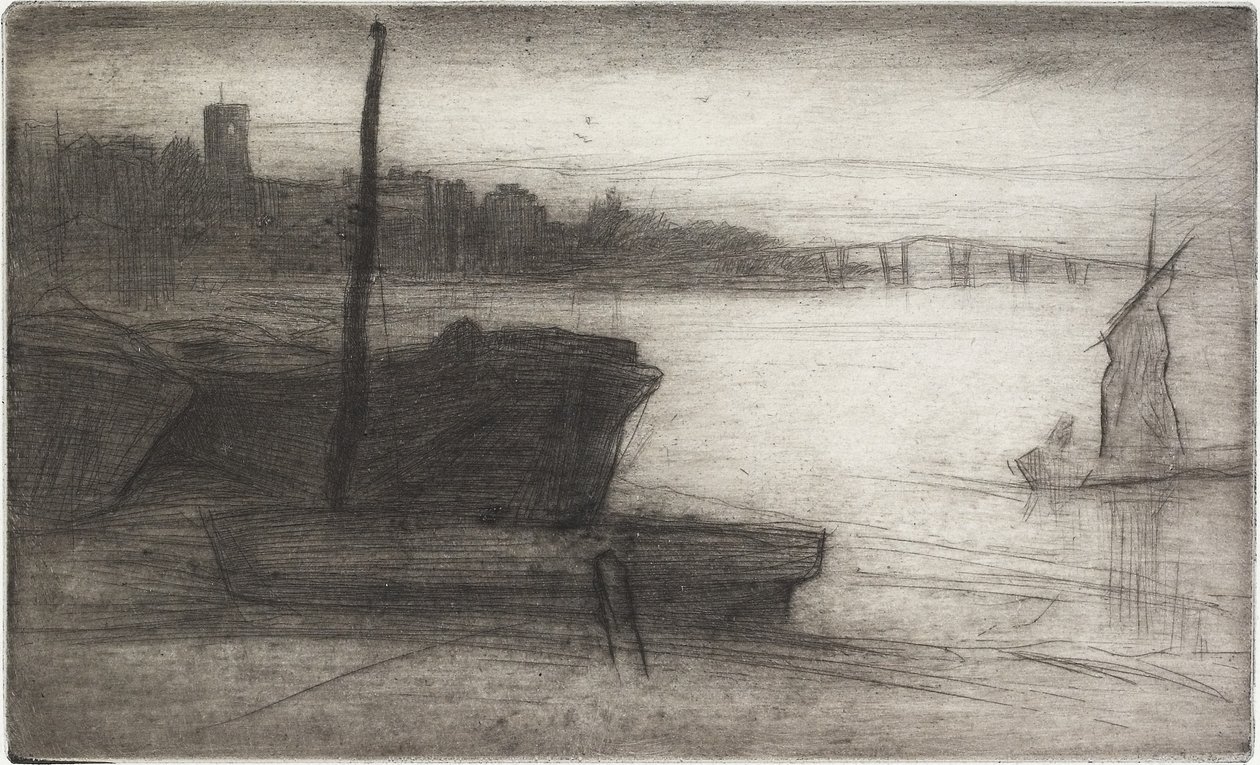 Thames ve Diğer Konular Üzerine On Altı Gravür Sahnesinden Chelsea Köprüsü ve Kilisesi, 1870-1871 by James Abbott McNeill Whistler