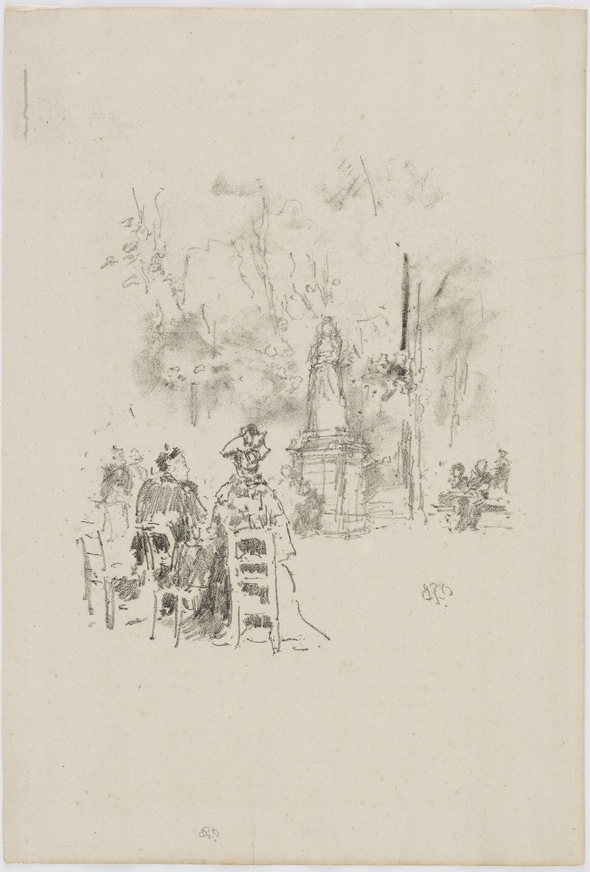 Heykelin Altında Konuşma, Lüksemburg Bahçeleri, 1893 (kağıt üzerinde lito) by James Abbott McNeill Whistler
