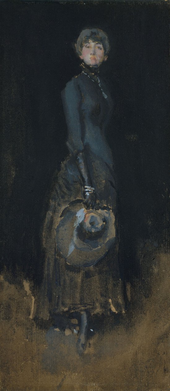 Lady in Grey, c.1883 (koyu kahverengi dokuma kağıt üzerine wc ve guaj boya) by James Abbott McNeill Whistler