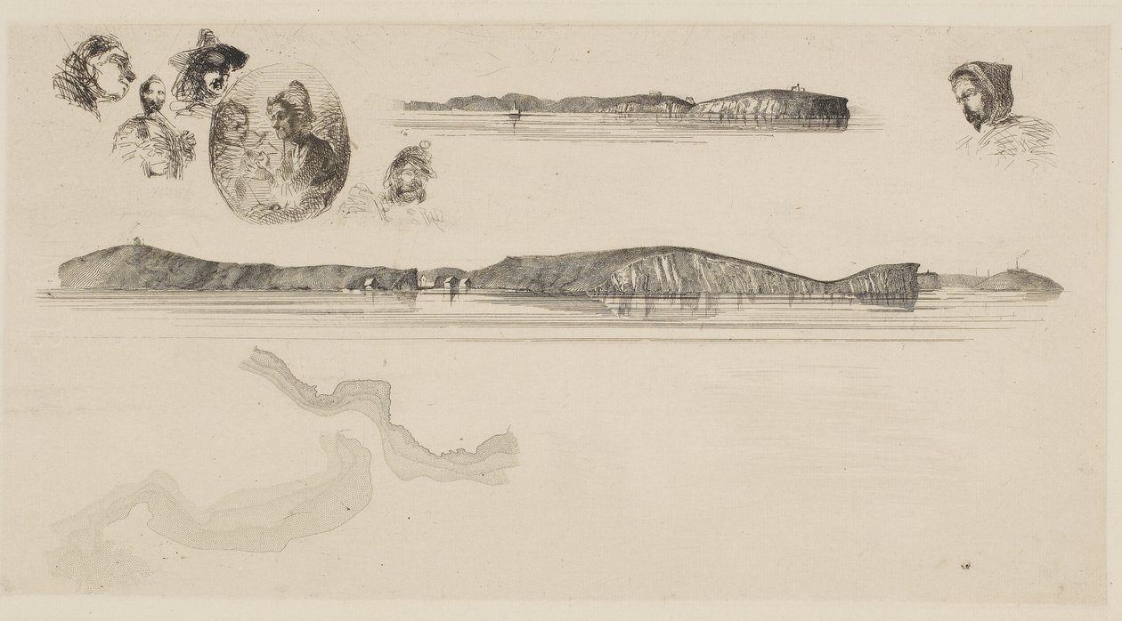 ಸ್ಕೆಚಸ್ ಆನ್ ಕೋಸ್ಟ್ ಸರ್ವೆ ಪ್ಲೇಟ್, 1854-55 (ಕಾಗದದ ಮೇಲೆ ಕೆತ್ತನೆ) ಟರ್ಕ್ by James Abbott McNeill Whistler