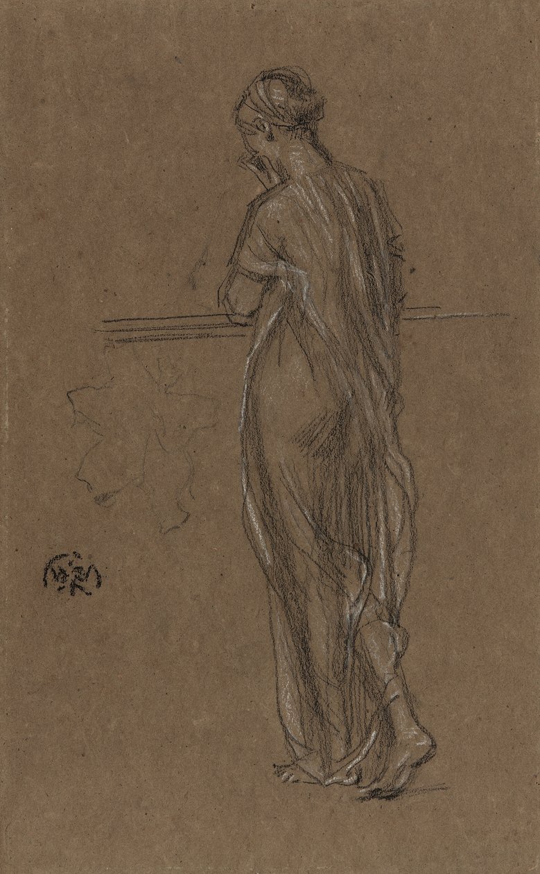 Dökümlü Ayakta Figür, c.1868 (kahverengi kağıt üzerine siyah ve beyaz tebeşir) by James Abbott McNeill Whistler