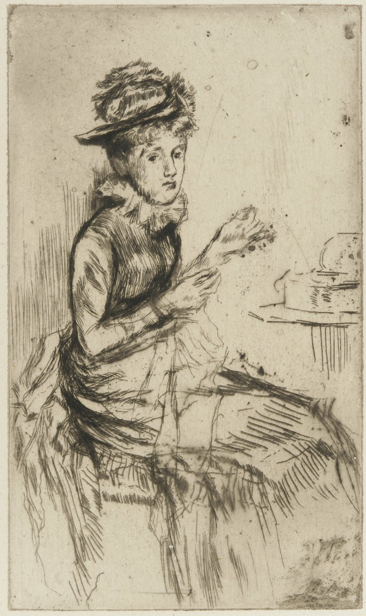 Tatting (muhtemelen Lizzie Dawson) c.1873 (kağıt üzerinde kuru nokta) by James Abbott McNeill Whistler