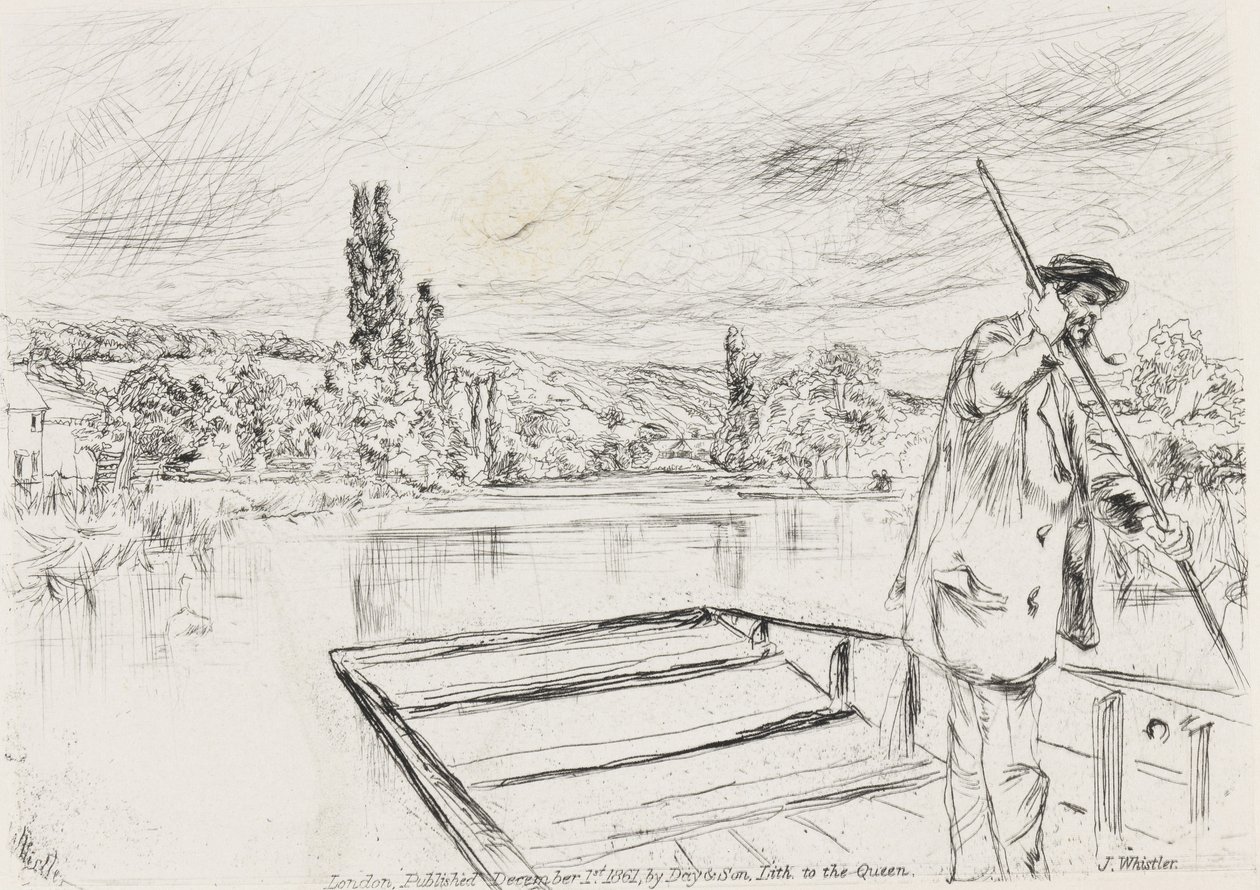 The Punt, 1861 (gravür, kuru nokta, siyah karbon mürekkebi, dokuma kağıt üzerine chine colle) by James Abbott McNeill Whistler