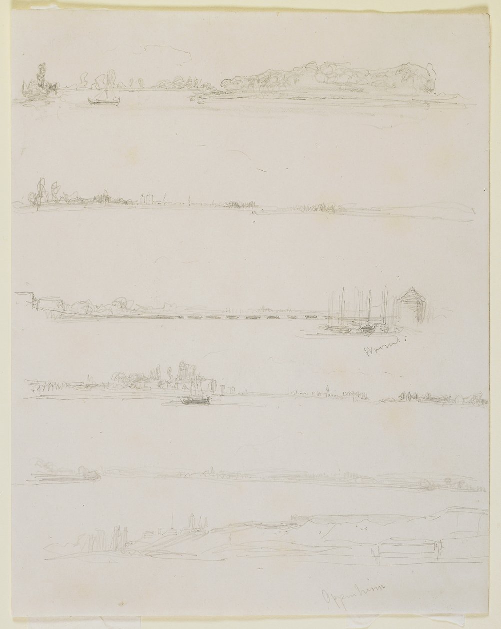 The Rhine, near Worms and Oppeheim, 1858 (pencil on off-white wove paper) by James Abbott McNeill Whistler