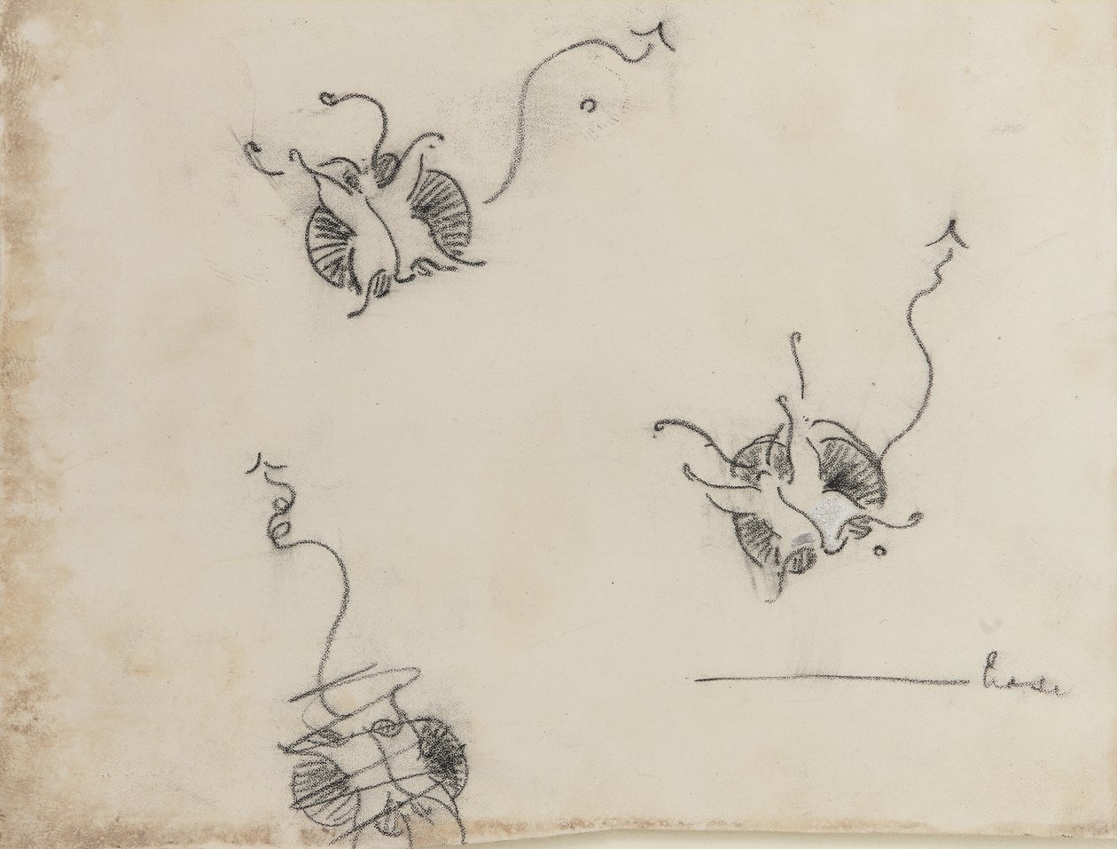 Üç Whistler Kelebek ve tahrip olmuş bir eskiz, c.1890 (litografik transfer kağıdı üzerinde pastel boya ve Çin beyazı) by James Abbott McNeill Whistler