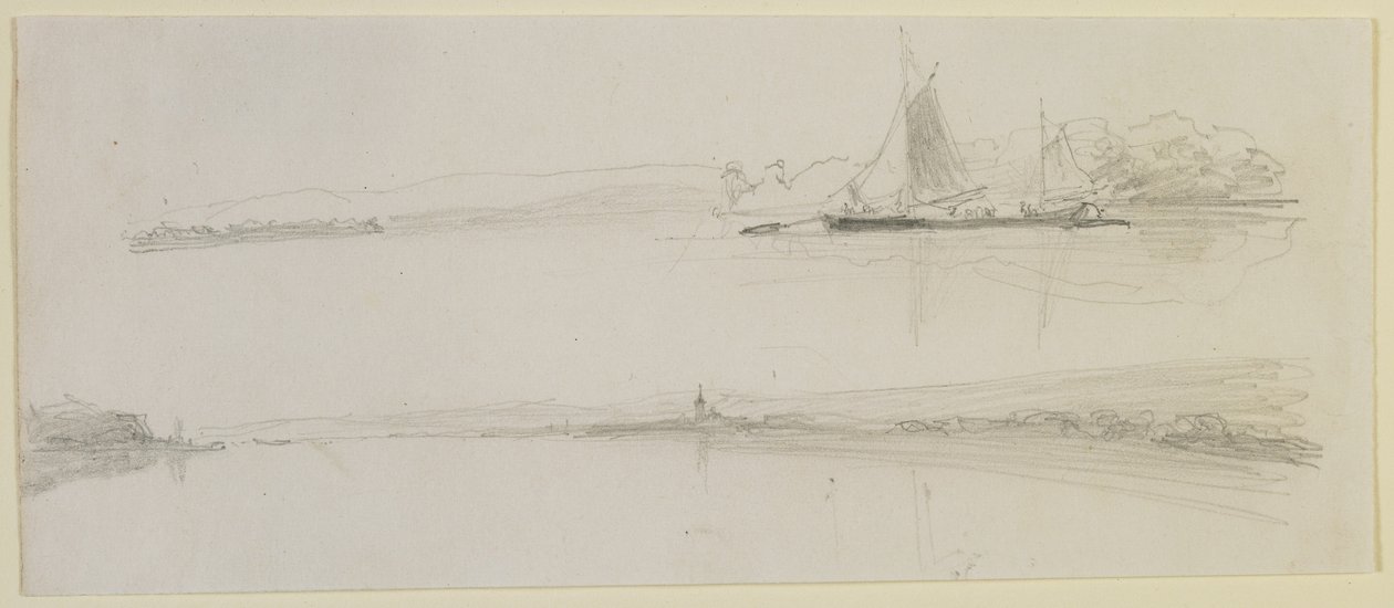 Bir nehir kenarında iki sahne, 1858 (kirli beyaz dokuma kağıda kurşun kalem) by James Abbott McNeill Whistler