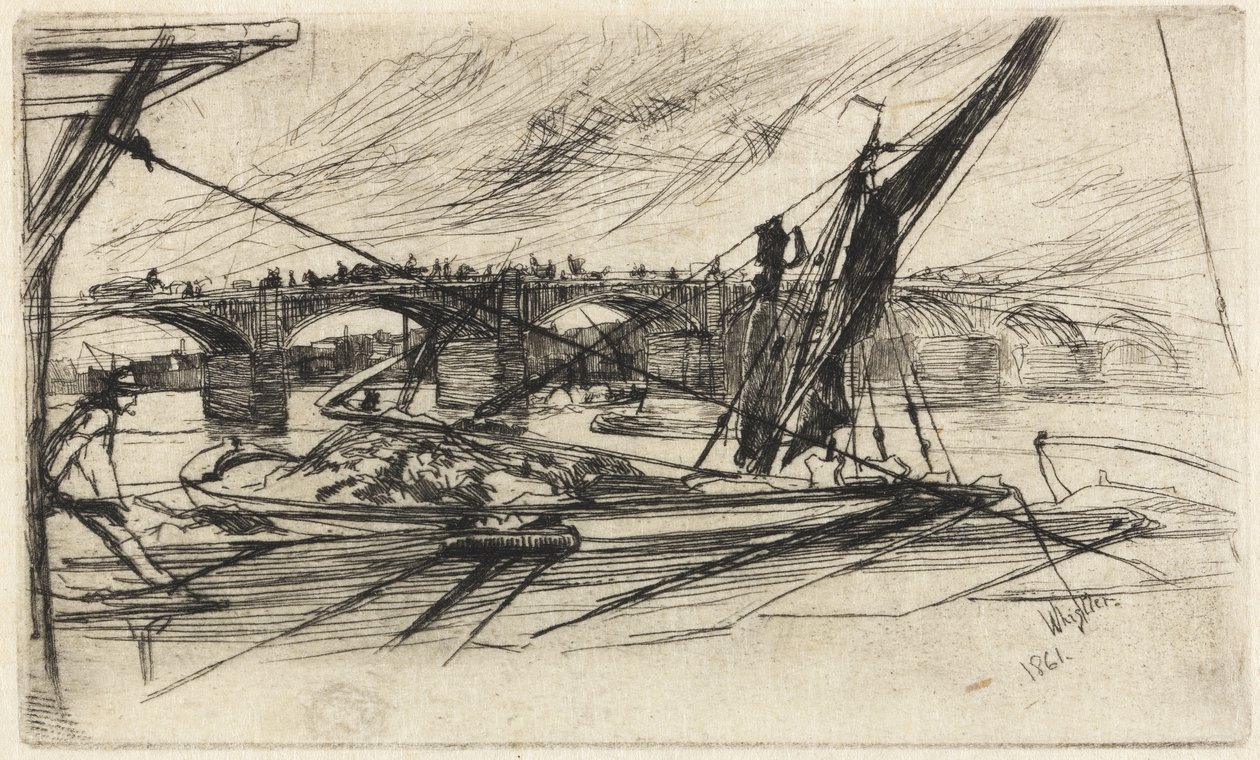 Vauxhall Köprüsü, 1861 (Japon kağıdına gravür, siyah karbon mürekkep) by James Abbott McNeill Whistler