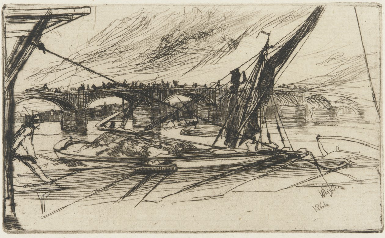 Vauxhall Köprüsü, 1861 (kağıt üzerine gravür) by James Abbott McNeill Whistler