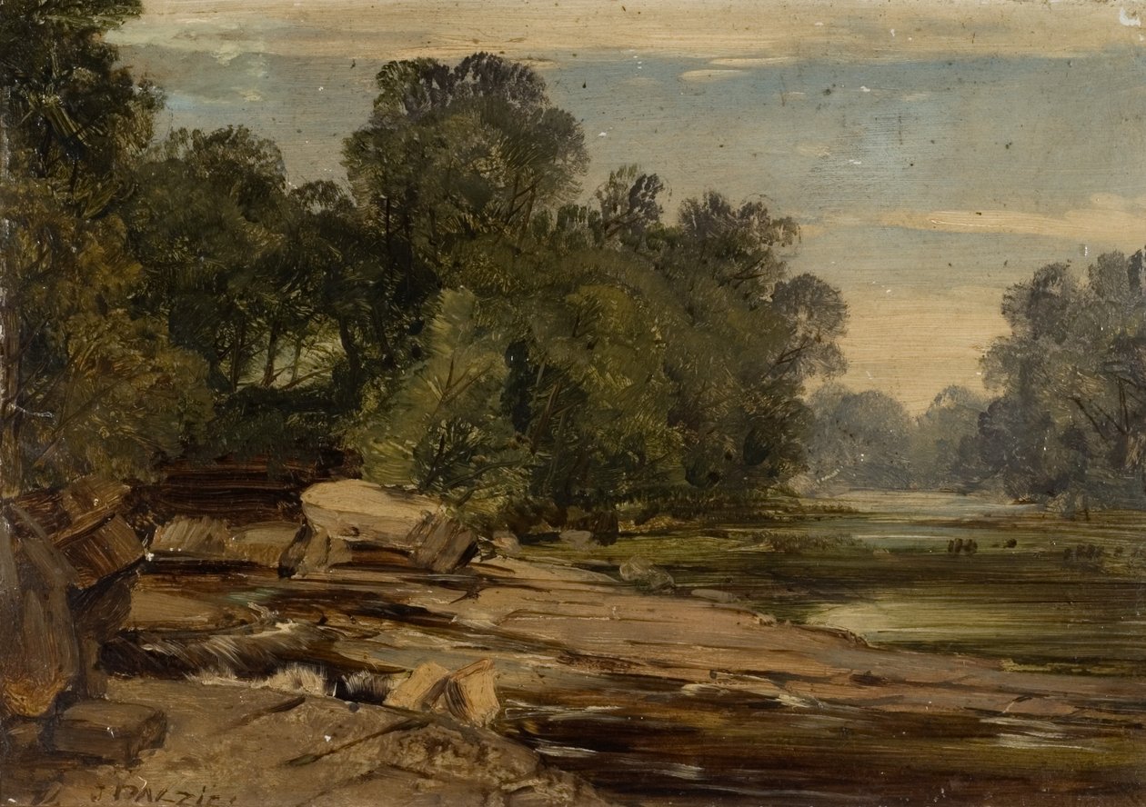 Kayalar ve Ağaçlar ile Nehir Manzarası by James B. Dalziel