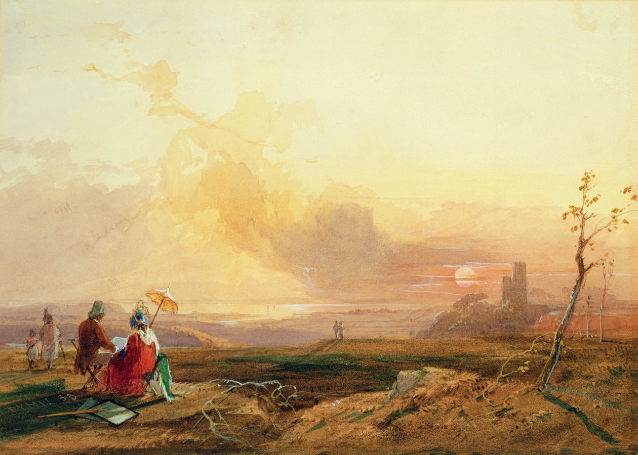 Avon Boğazı yakınında çizim yapan figürler (kağıt üzerinde beyaz ile yükseltilmiş kalem ve tuvalet) by James Baker Pyne