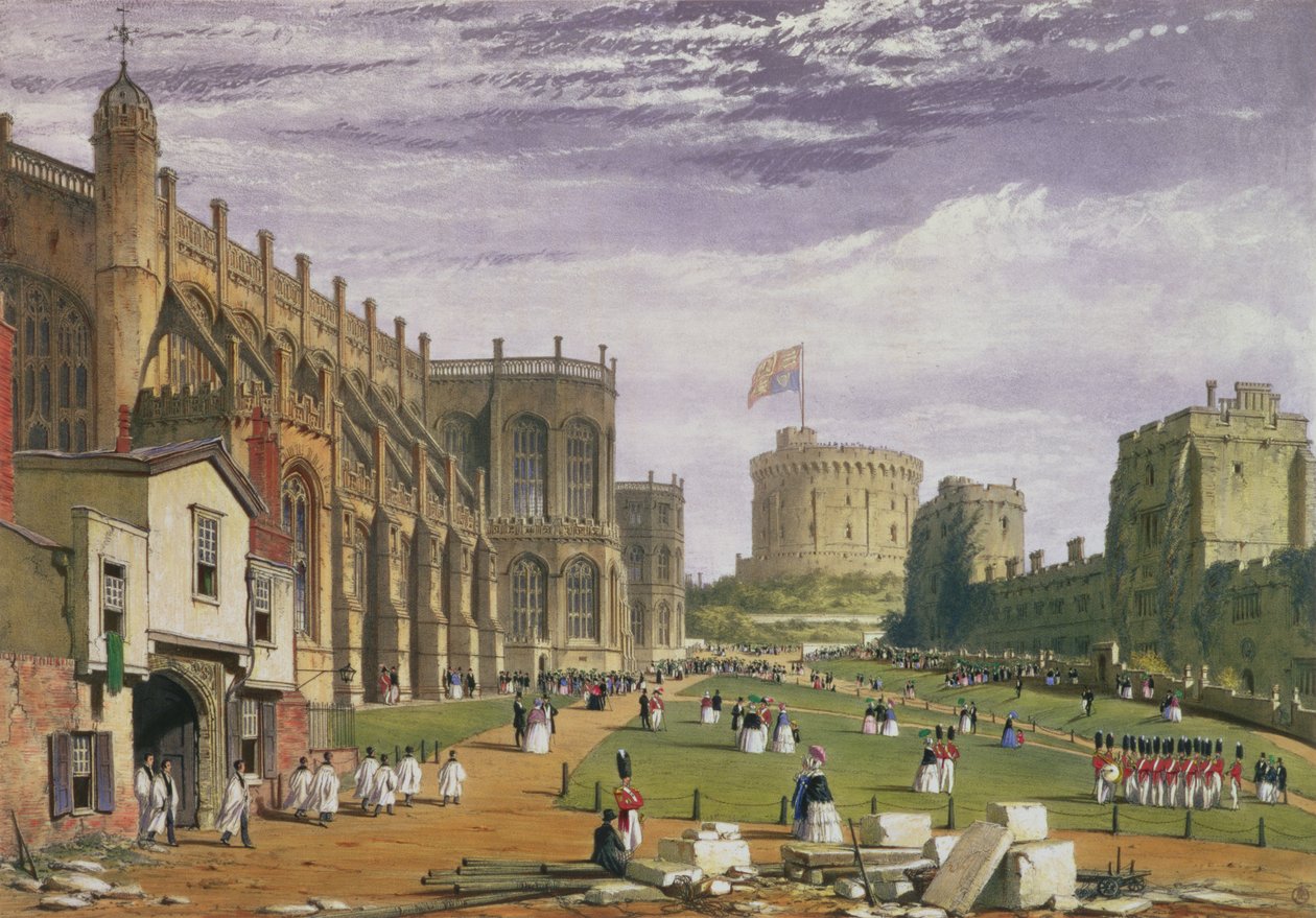 St George Şapeli ve Yuvarlak Kule manzaralı Alt Koğuş, Windsor Kalesi, 1838 by James Baker Pyne