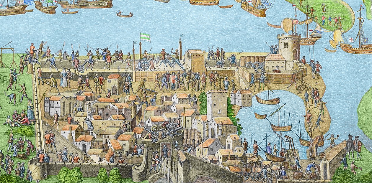 The Encampment of the English Forces near Portsmouth during the Battle of the Solent  (later colouration) by James Basire