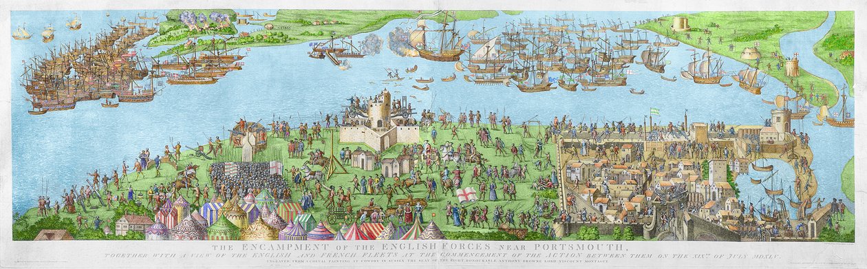 Solent Muharebesi sırasında Portsmouth yakınlarındaki İngiliz Kuvvetlerinin Kampı, 1778 (gravür) (daha sonra renklendirme) by James Basire
