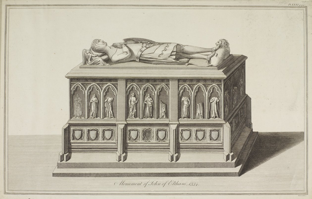John of Eltham, Cornwall Kontu Westminster Abbey, c.1750 anıtının görünümü by James Basire