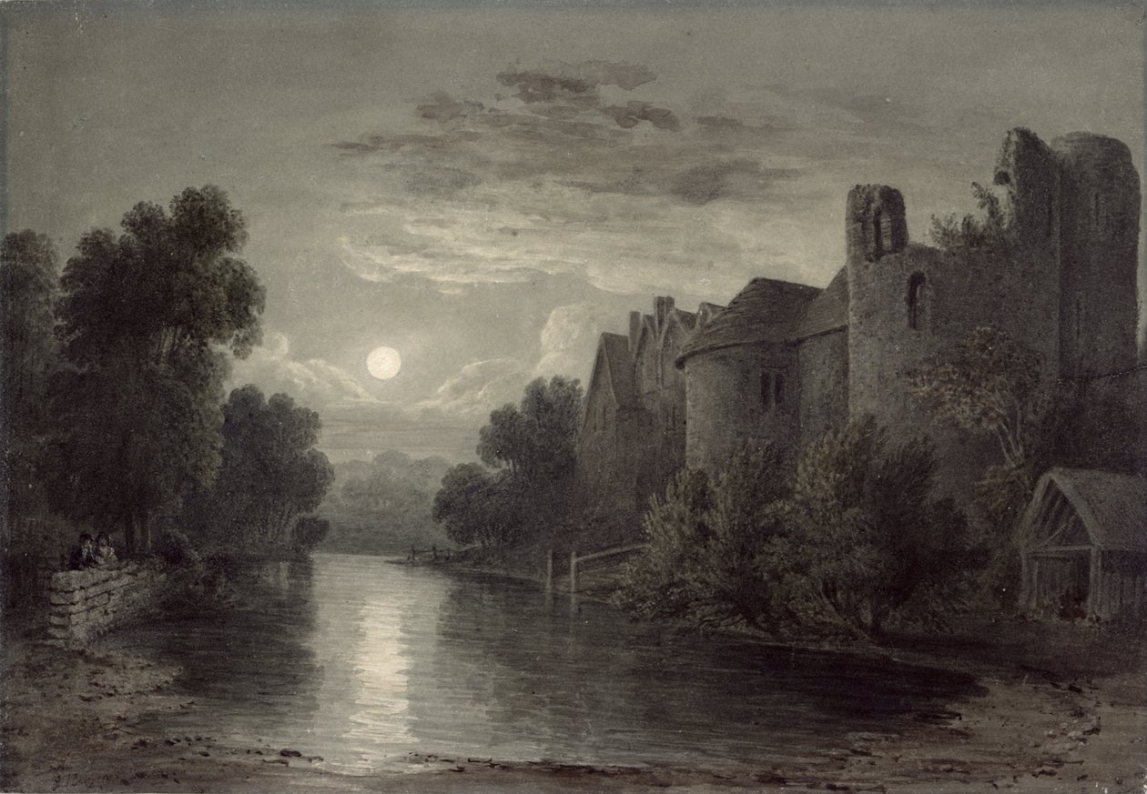 Maidstone, Kent yakınlarındaki Allington Kalesi; Ay ışığı by James Bayes