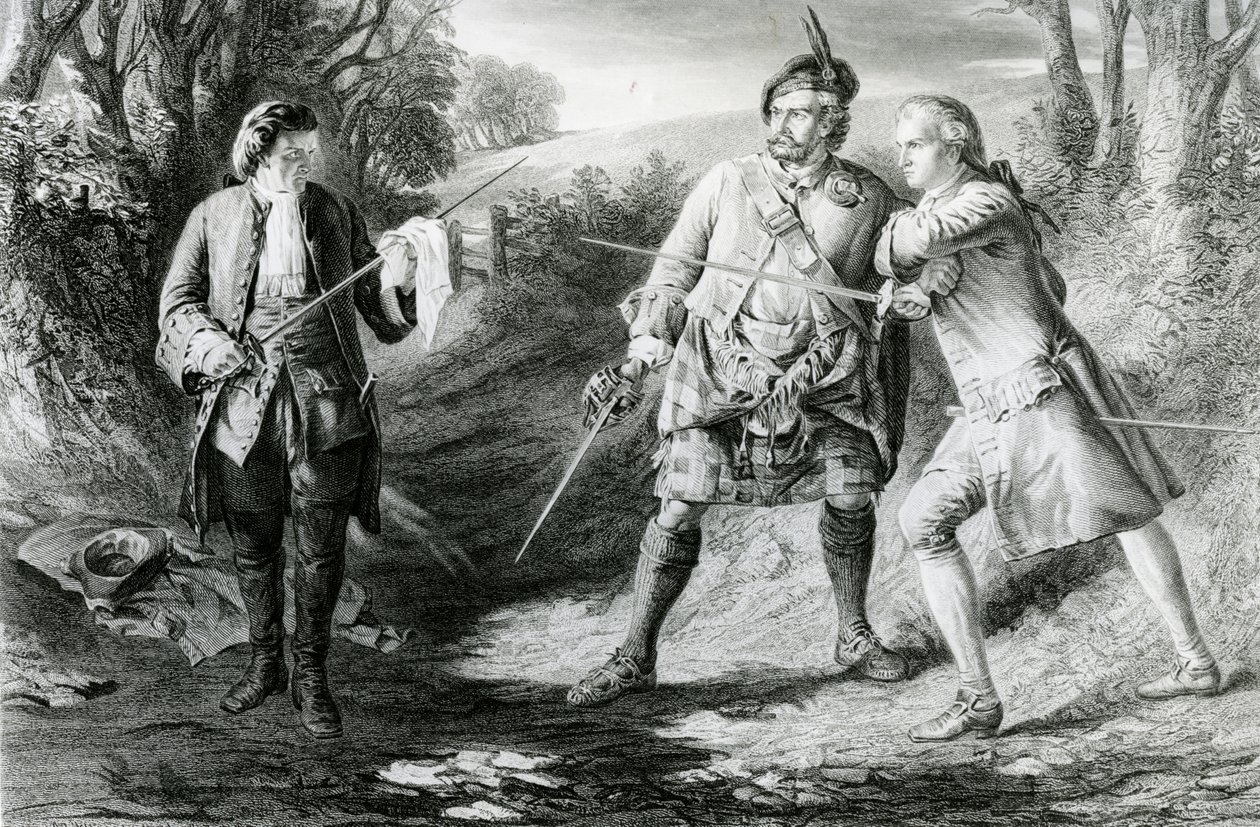 Rob Roy Ayrılık Düellocuları Rashleigh ve Francis Osbaldistone, John Le Conte tarafından oyulmuş (fl.1850-86) 1867 by James Blake McDonald