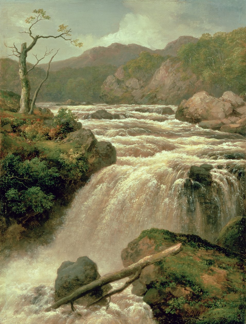 Neath Nehri üzerindeki şelale, Güney Galler, 19. yüzyıl by James Burrell Smith