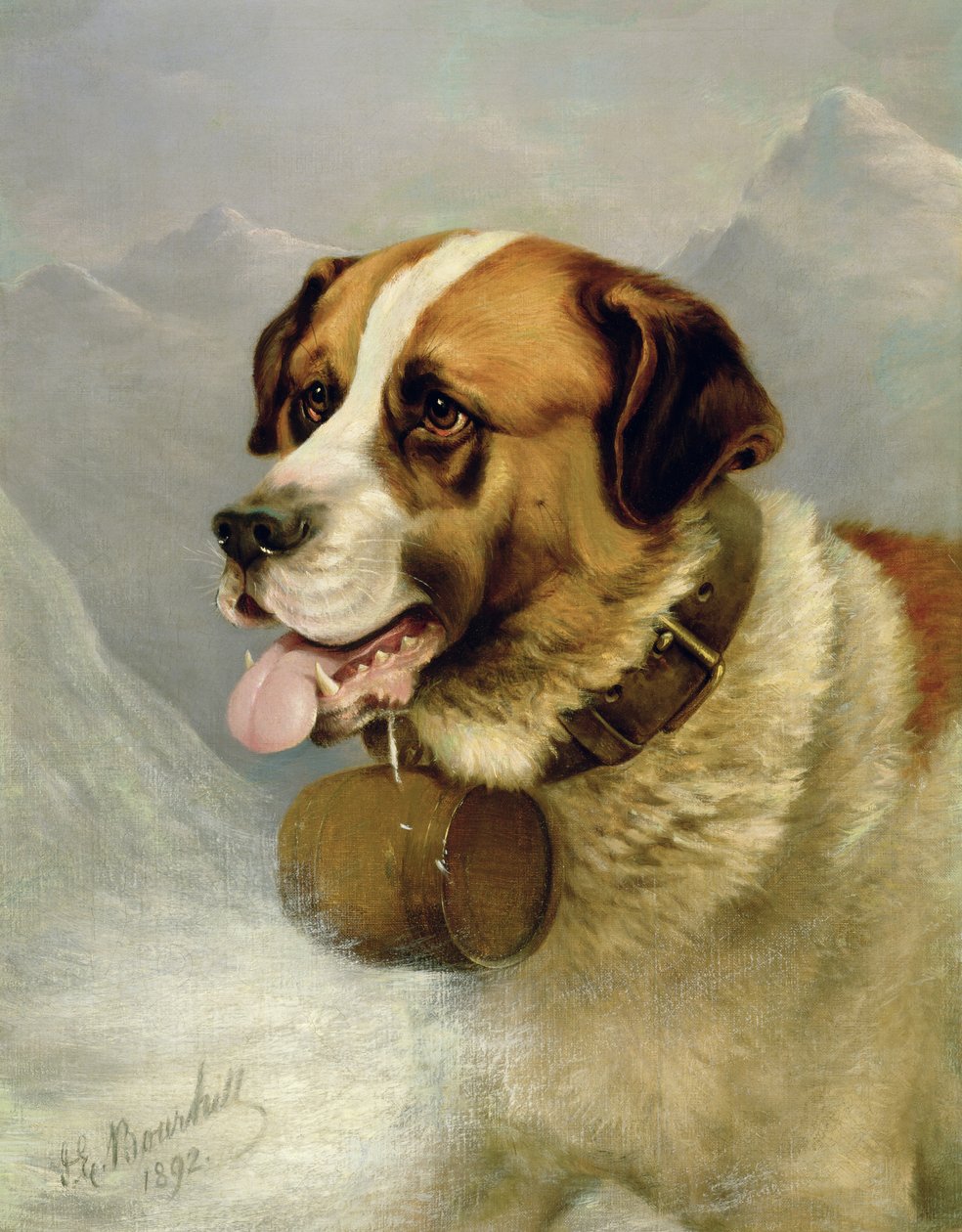 Alp Manzarasında Bir St. Bernard Portresi by James E. Bourhill