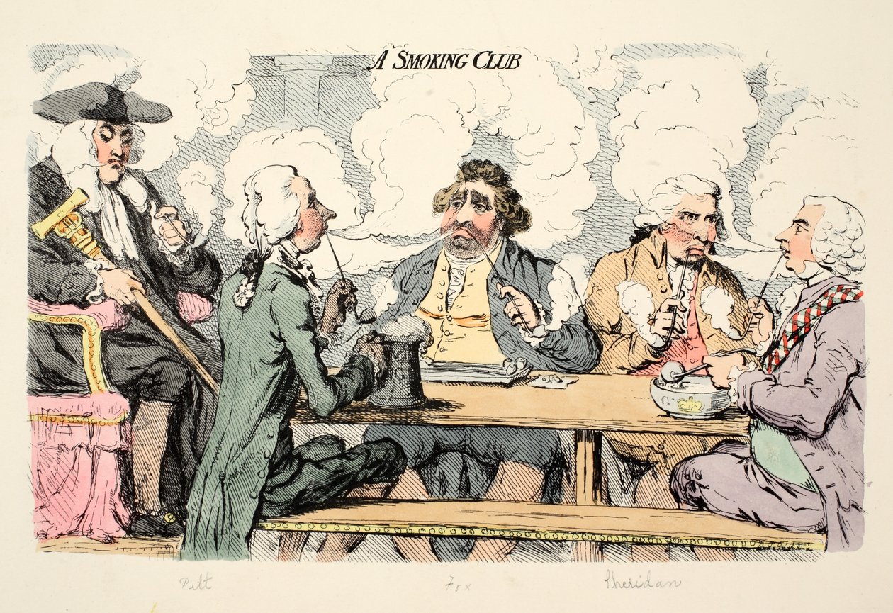 Bir Sigara Kulübü, pub. 1793 (el renkli gravür) by James Gillray
