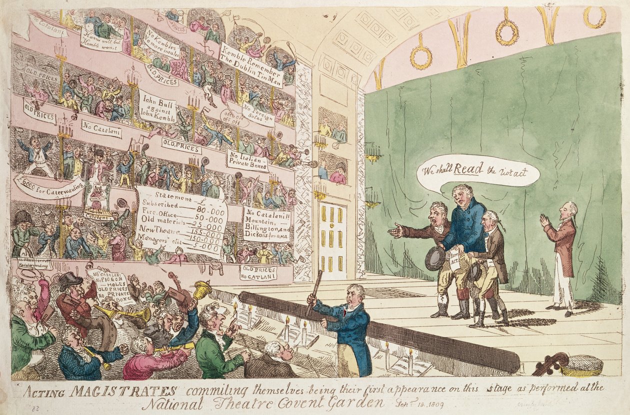 Ulusal Tiyatro Covent Garden, Londra, 1809 (renkli gravür) 