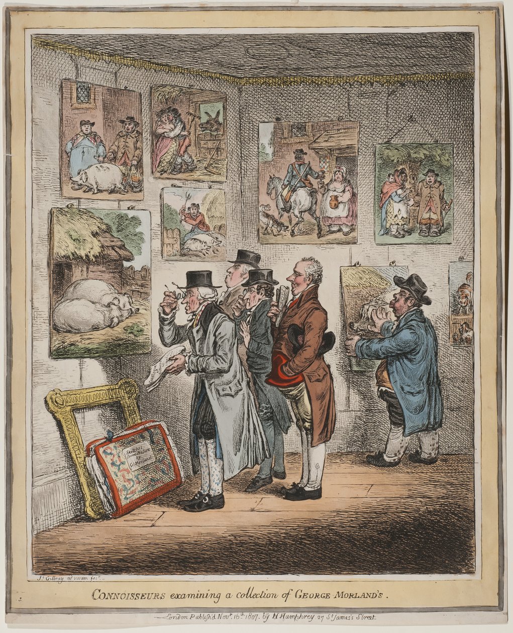 Hannah humphrey tarafından yayınlanan George Morland koleksiyonunu inceleyen uzmanlar, 1807 (el boyaması gravür) by James Gillray