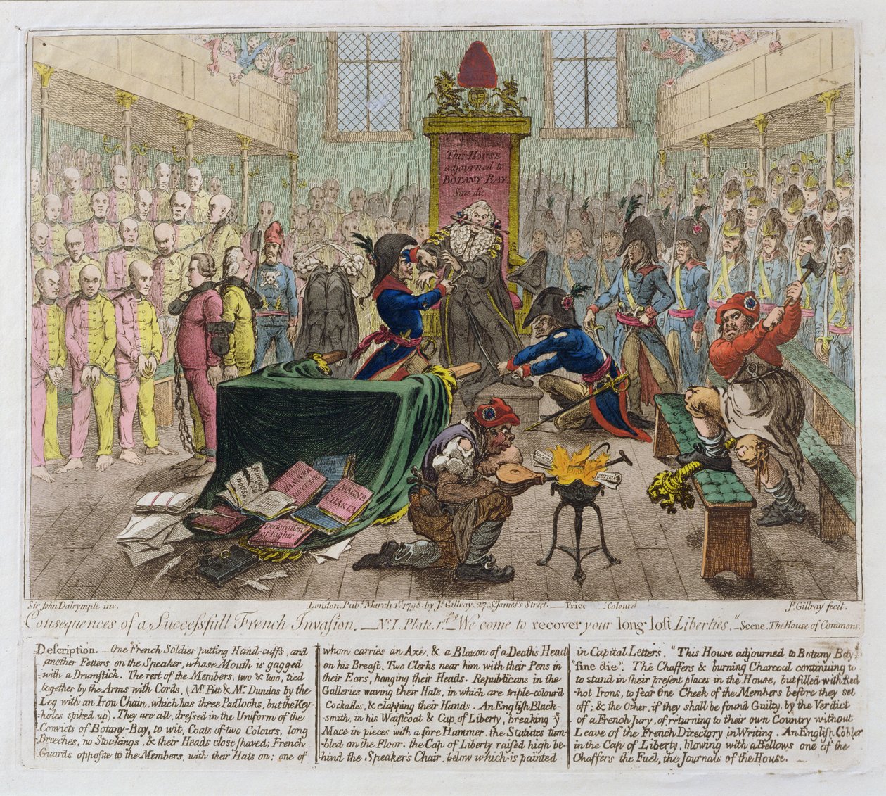 Başarılı Bir Fransız İstilasının Sonuçları veya Uzun zamandır kayıp olan Özgürlüklerinizi geri almaya geldik, 1798 (el boyaması gravür) by James Gillray