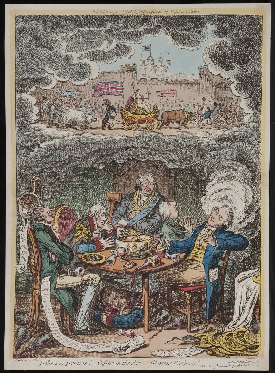 Lezzetli Rüyalar! Havadaki Kaleler! Şanlı Beklentiler! Video Resmi Bir Akşam Yemeğinin Yorgunluğunun Ardından Öğleden Sonra Şekerlemesi by James Gillray