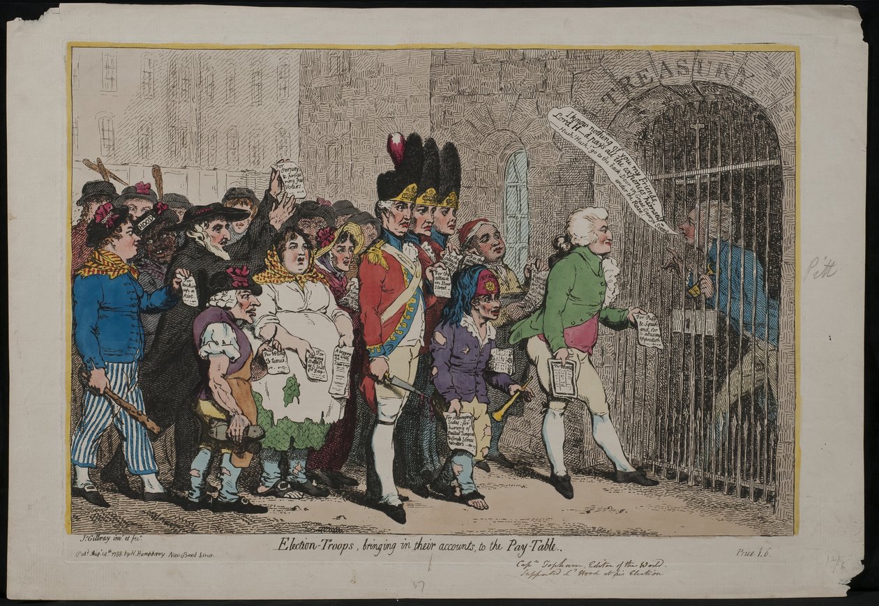 Seçim Birliklerinin Hesaplarını Ödeme Tablosuna Getirmesi, 1788 by James Gillray