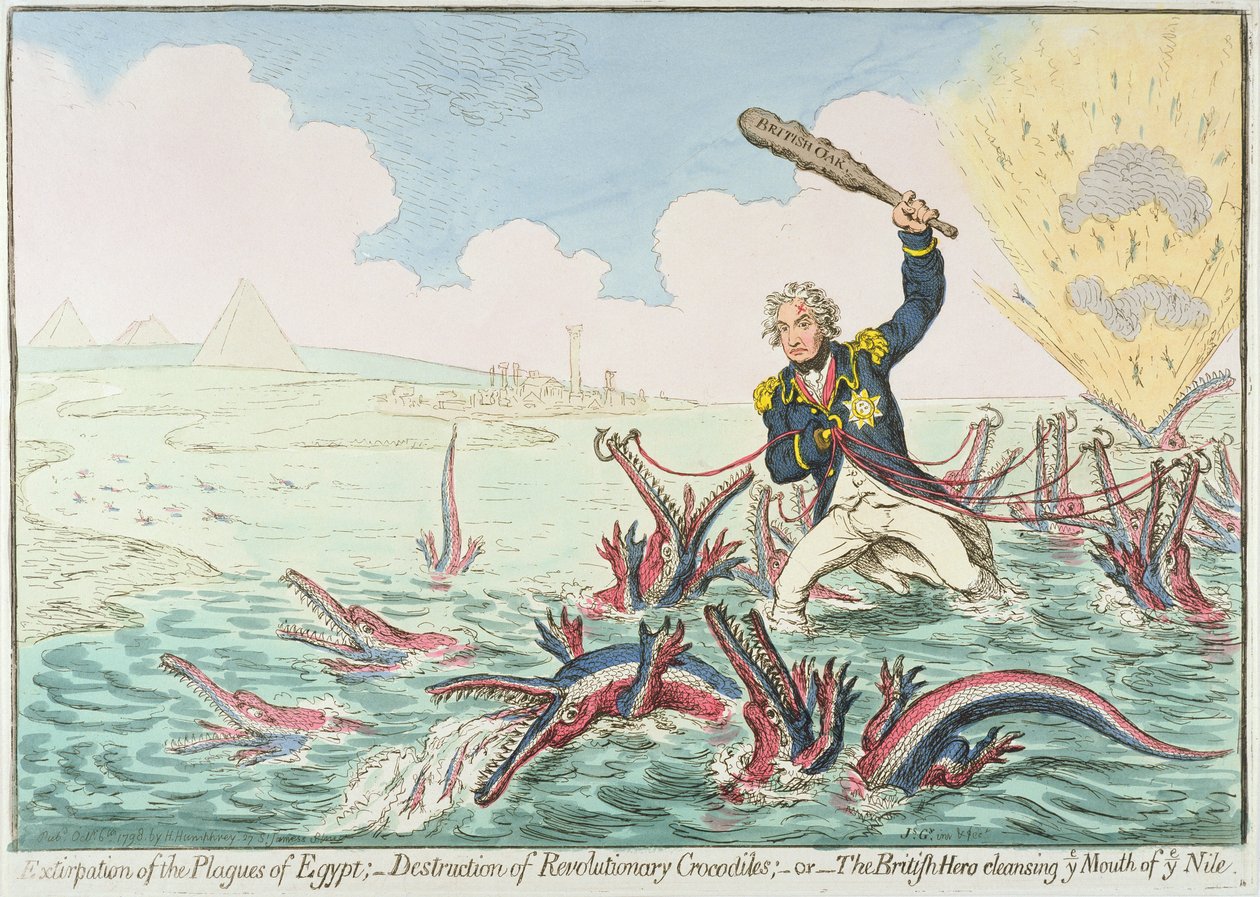 Mısır Vebalarının Yok Edilmesi: - Devrimci Timsahların Yok Edilmesi, 1798 (el boyaması gravür) by James Gillray