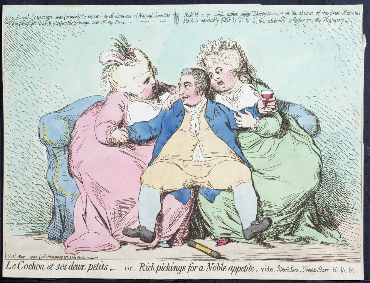 Le Cochon et ses Deux Petits veya Noble Appetite için Zengin Pickings, Hannah Humphrey tarafından 1792