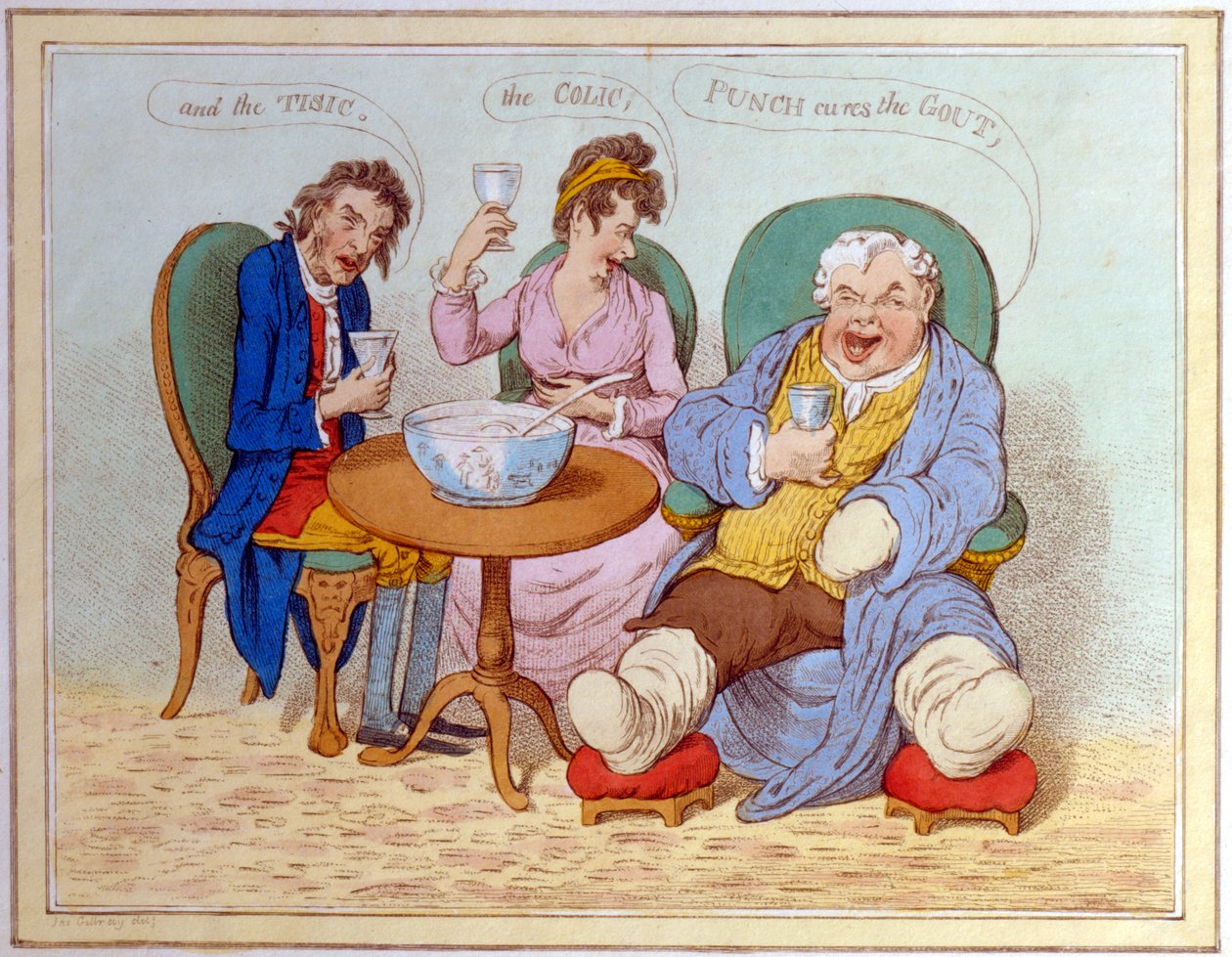 Punch Gut, Kolik ve Tisic'i İyileştirir (renkli aşındırma) by James Gillray