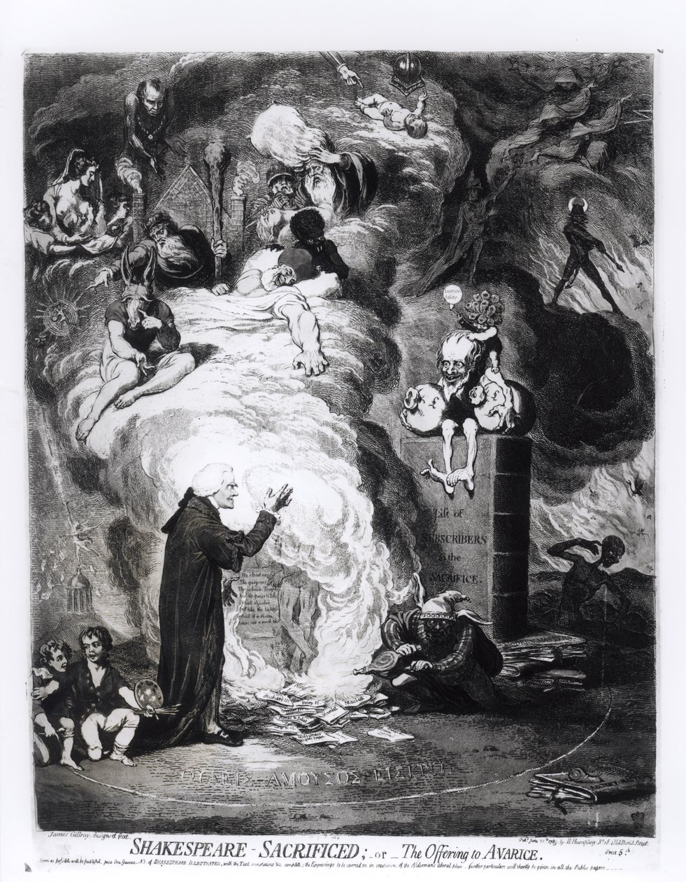 Shakespeare Sacrificed, or The Offering to Avarice, published in 1789   by James Gillray